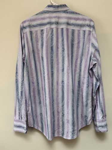 Robert Graham Mens Purple Blue Classic Fit Button Shirt Flip Cuff Medium - Picture 3 of 12