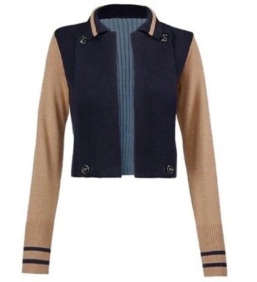 Cabi NWT Turn Back Cardigan #3703 Size XS Navy/camel Varsity Was $129