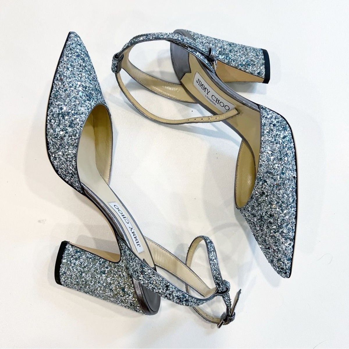 Jimmy Choo Micky 85 Coarse Glitter Ankle Block Heel Pumps Jimmy Choo Micky 85 Coarse Glitter Ankle Block Heel Pumps