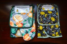 Lot of 2 Vtg Style Kitchen Inspiration Citrus Set 3 Apron Pot Holder Oven Mitt