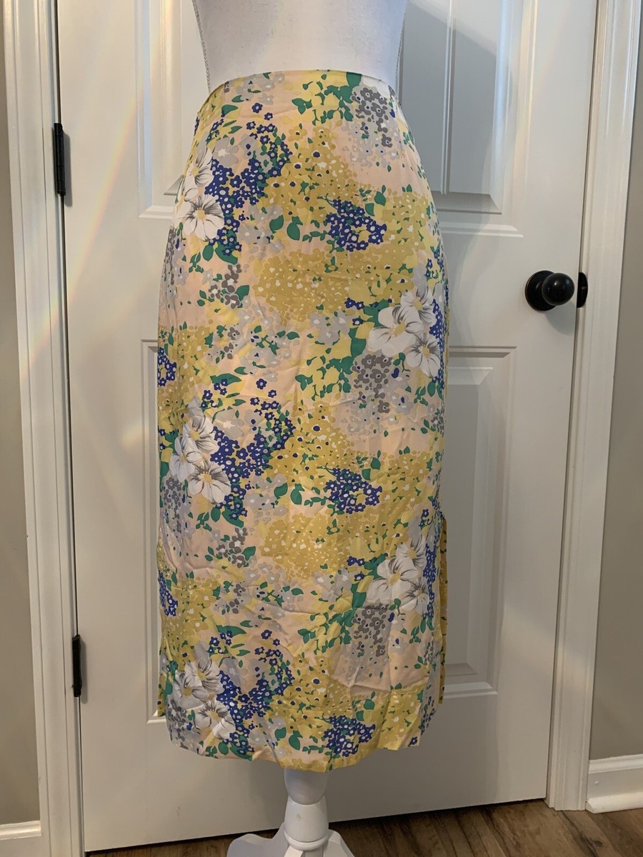 New J Crew Lemon Floral Midi Slip Skirt In Floral Subtle Pink Gold Sz  L7540