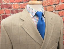 44 R- STAFFORD SILK/WOOL BLEND SPORT COAT KHAKI WINDOW PANE