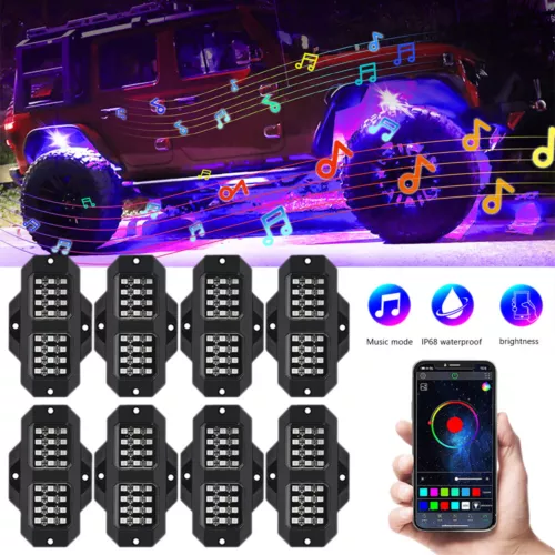 8/12 Pods RGB LED Rock Light Kit Neon Led Underglow for Truck SUV ATV OffRoad - Picture 2 of 22