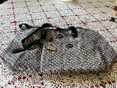 COACH Snake Print Nylon Packable Weekender TOTE BAG F77461 Grey NWOT