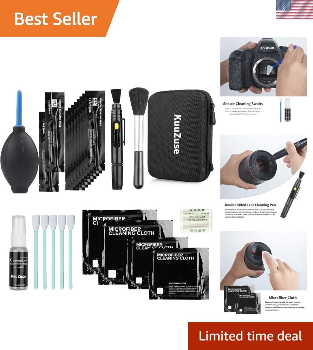 DSLR Camera Cleaning Kit with Microfiber Cloths Sensor Swabs and Lens Pen