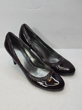 Nine West Shoes Womans 7.5 M Brown Faux Patent Leather Heels Conservative Career