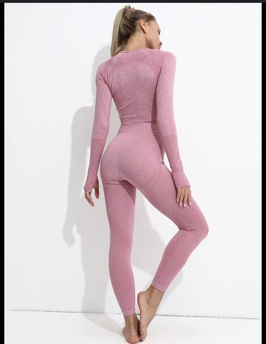 Yoga set size Small seamless new Pink 2 pieces crop top high Waisted leggings - Picture 2 of 7