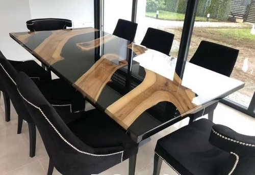Made to Order Black Epoxy Resin Dining Table Top Luxurious Office Centerpiece - Picture 6 of 9