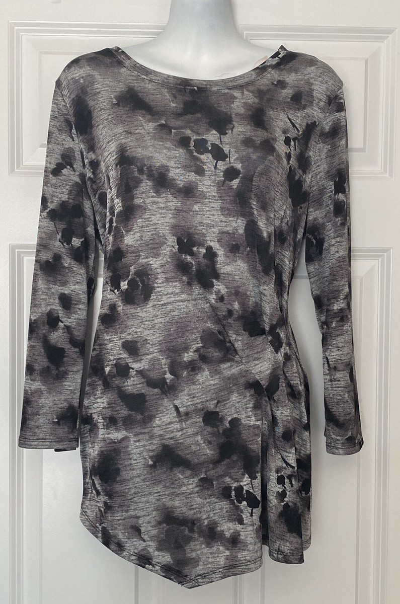 SIMPLY VERA WANG Gray Abstract Long Sleeve Asymmetric Hem Tunic