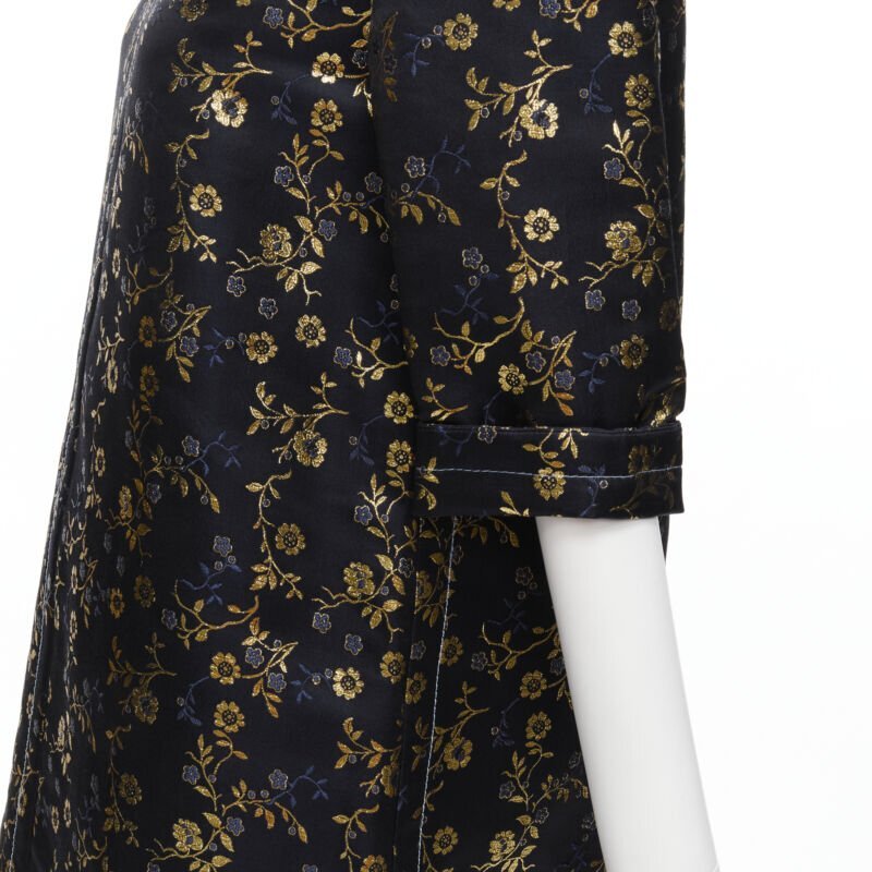 MARNI 2019 black gold blue floral jacquard cuffed sleeve