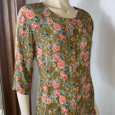 Vintage 80's Green Cottagecore Rose Floral Button Down Maxi Dress Medium