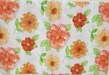 Thin Flannel Back Vinyl Tablecloth,52"x90" Oblong,ORANGE,YELLOW  RED FLOWERS,BH