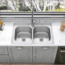 Sinber 33" Drop in Double Bowl Kitchen Sink with 304 Stainless Steel MT3322DE