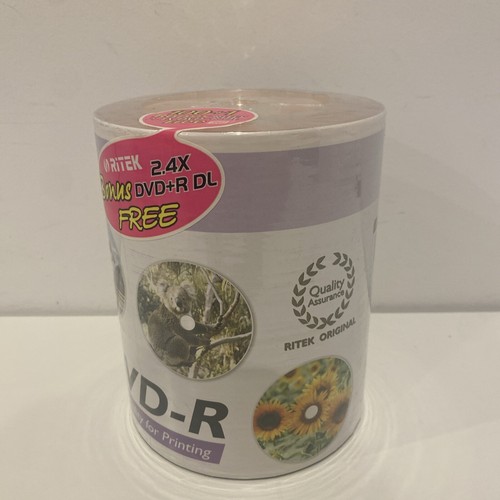 100 x Ritek 4.7GB DVD-R 8X - Full Hub White Inkjet Printable Bonus 2.4X DVD+R J8 - Picture 3 of 7
