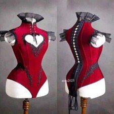 Vintage Red Heart Cutout Strap Bodysuit Gogo Costume Dancer Jazz Dance Leotard