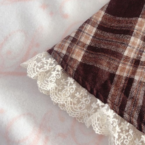 LIZ LISA Check Jumper skirt Brown Lace Ribbon Heisei Gal Used Japan one piece - Picture 4 of 7