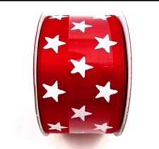 Red Stars Ribbon,Polyester,White Stars,Wired Edge,Jo-ann's, 1.5"x 12ft.