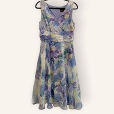 Pastel Floral Fit  Flare Dress 12 Chiffon Coquette Romantic Fairycore Brunch