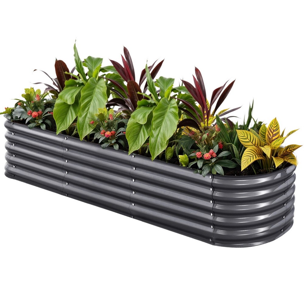 Green Fingers Garden Bed 240X80X42cm Oval Planter Box Raised Galvanised — image 2