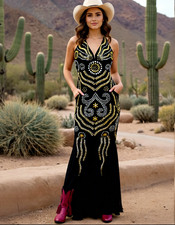 Sherri Hill Black cocktail evening dress silver and gold studded size 4