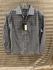 Tommy Hilfiger Shirt Medium Ivory Navy Plaid Button Up Long Sleeve Mens NWT