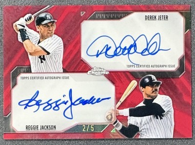 Derek Jeter Reggie Jackson 2026 Topps Chrome Red Dual Autograph 2/5 Jersey No.