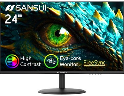 SANSUI Computer Monitor 24 inch Eye Care FHD 1080P Display HDMI,VGA Ports wit...