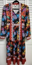 Frida Kahlo Multicolor Floral Maxi Dress XS Long Sleeve