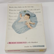 Vtg Chatham Bunny Esmond White Baby Blanket 36 X 50 Rayon Nylon Trim 1960s