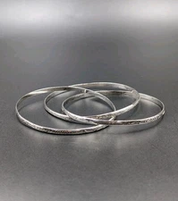 Vtg Sterling Silver 3 Linked Together XOXO Hugs & Kisses Bangle 925 Bracelets 8"