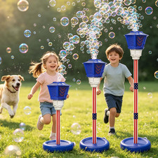 Street Lamp Standing Bubble Machine for Kids with Light, Music,Rechargeable