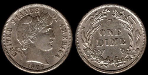 1906 Barber Dime - AU Details - No Reserve! (#227351)