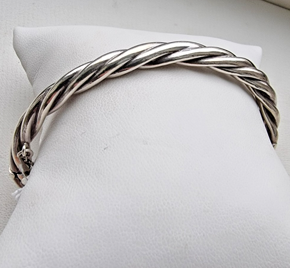 アクセサリー Vintage Silver Twist Bar Bangle 925 Vintage Sterling Silver 925 Bangle Bracelet Spring Hinged Twisted