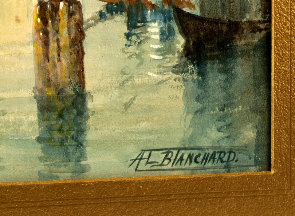 Gran Canal de Venecia, acuarela antigua, firmada AL BLANCHARD, enmarcada Foto 3 de 4
