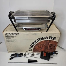 Vintage Faberware 455N Open Hearth Electric Broiler & Rotisserie Grill 