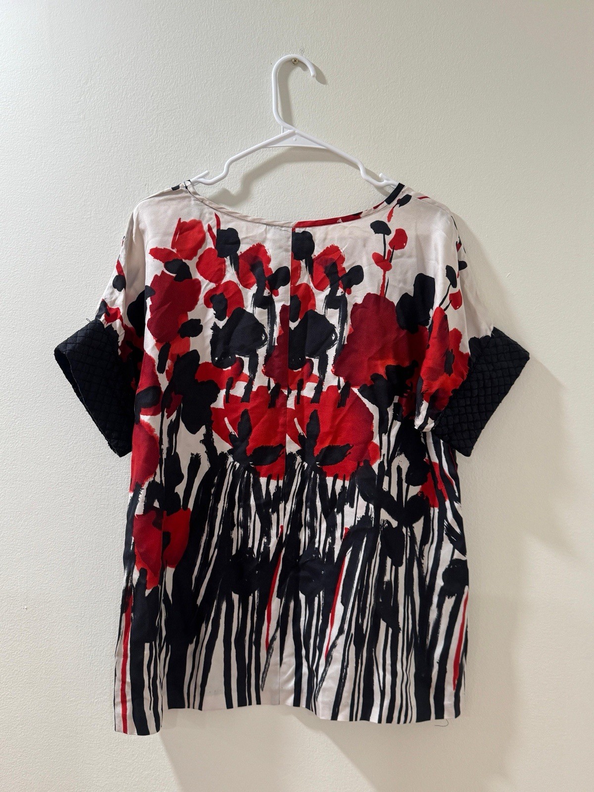 Kensie Women Short Sleeve Round Neck Floral Blouse Top Size Large 100 Silk