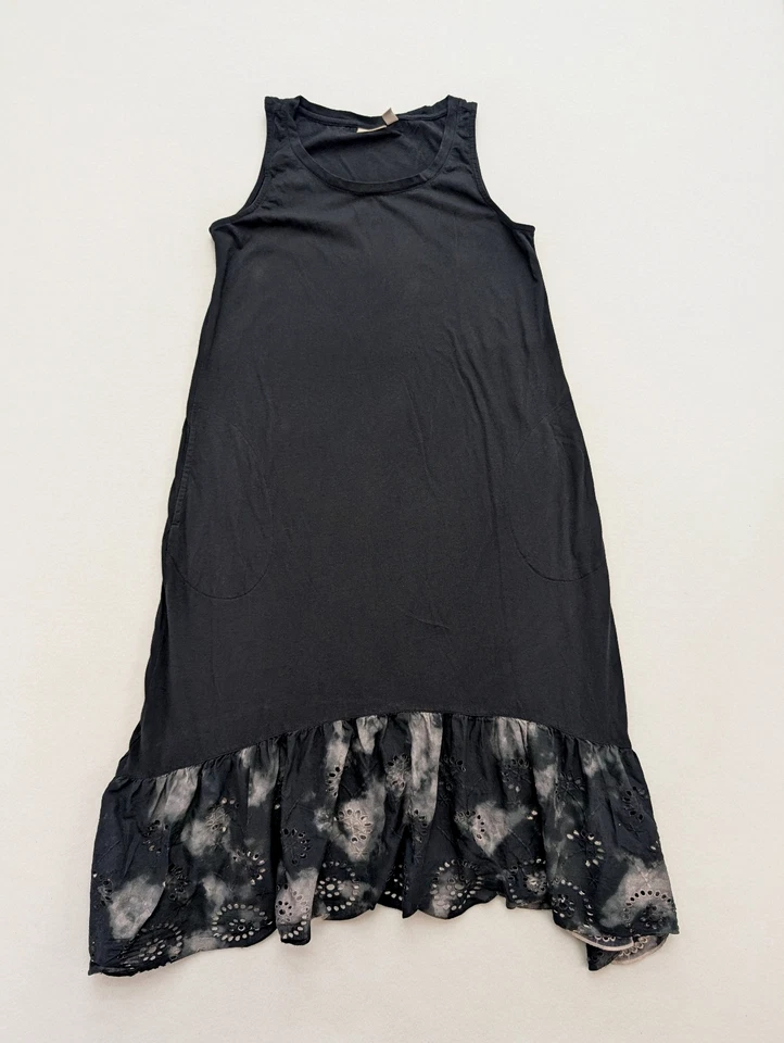 Vestido para mujer LOGO Lori Goldstein talla S negro midi sin mangas encaje volantes elástico Foto 2 de 4