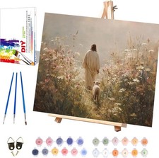 Paint By Numbers Kit Framed Jesus Religious Cross Canvas Artwork 9x12 Inch