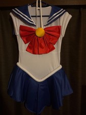 Sailor Moon Cosplay Costume L White/Blue/Red with Gloves Polyester Used Japan