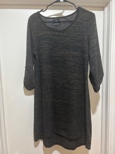 Angie Black Marled Sweater Dress Roll Tab Sleeve Boho Women’s Large