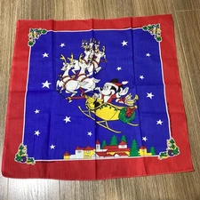 Vintage Disney Christmas Bandana Mickey Mouse Reindeer Sleigh Holiday