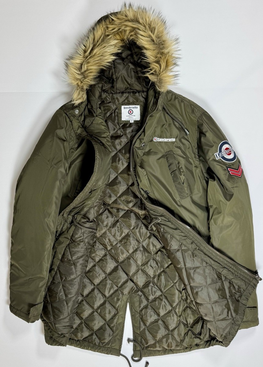 Vintage Style Lambretta Mod Parka Jacket Olive Fur Hood Target
