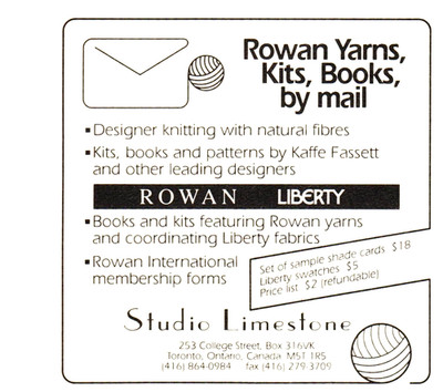 Studio Limestone Toronto Ontario Canada Rowan Yarns Liberty Fabrics Print Ad 326
