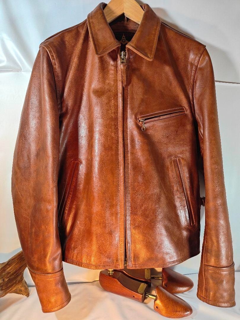 B McCoys Leather Riders Jacket Size 34 Whisky Brown 61cm Length