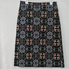 J Crew Floral Pencil Skirt Black Multicolor Stretch Cotton Size 10 Knee Length B