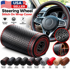Leather Car Steering Wheel Cover Stitch On Wrap 38cm Universal Fit Diy Hand Sewn