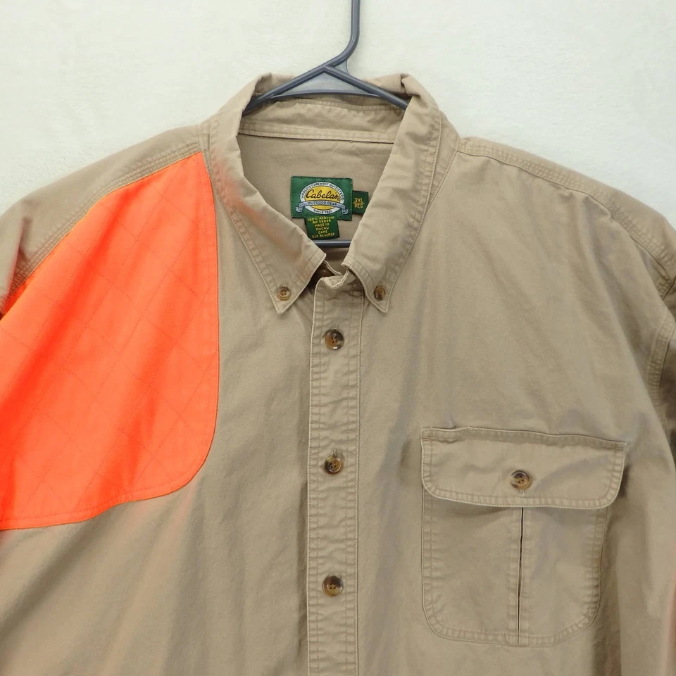 Cabela's Classic Right-Hand Shooting Shirt Mens 3XL Reg Khaki & Blaze Orange - Image 2 of 4