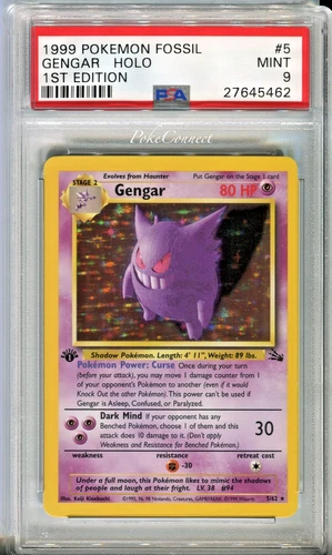 PSA 9 MINT Pokemon Gengar Holo Rare Fossil 1st Edition #5/62