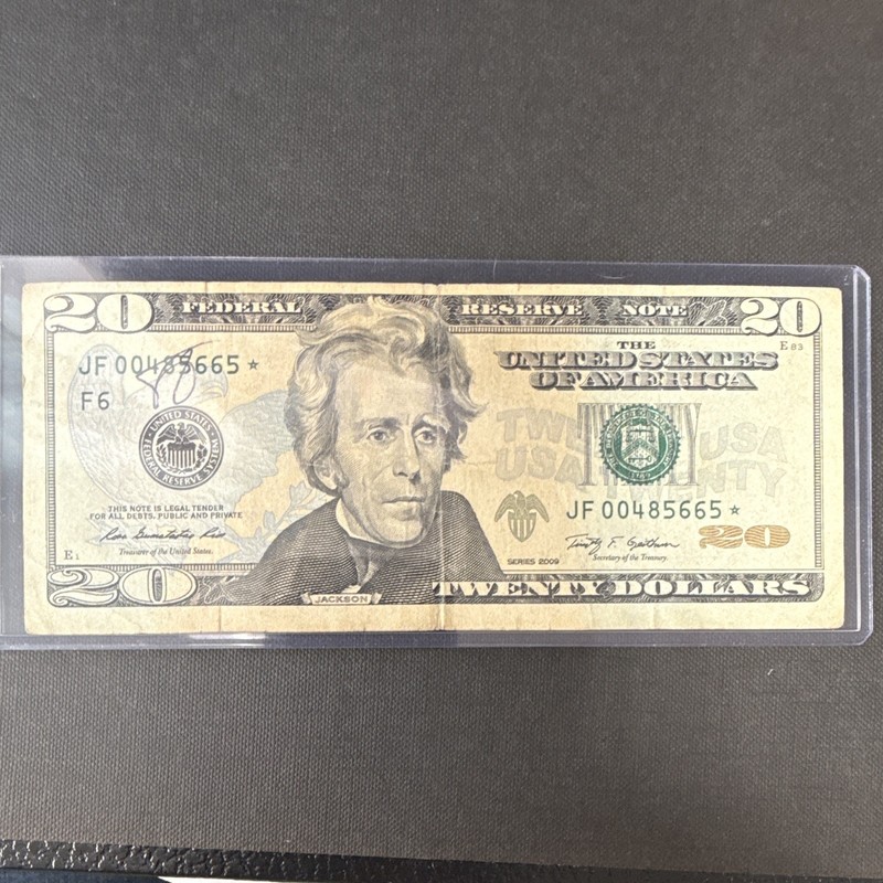 Series 2009 $20 Federal Reserve Note Star Note JF00485665* Banknote