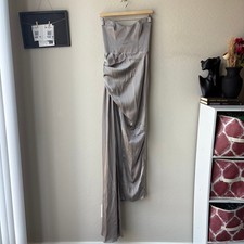 Katie May Dress Bita Strapless Satin Draped Formal Gown Silver Gray Size XS